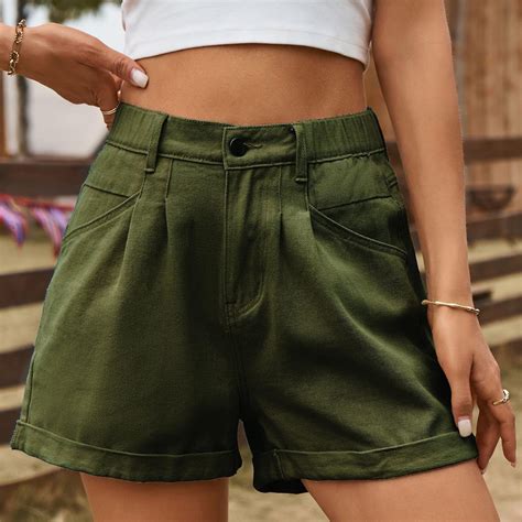 OKBOP Gym Shorts Women Green Casual Wide-Leg Relaxed Fit Jeans Shorts ...