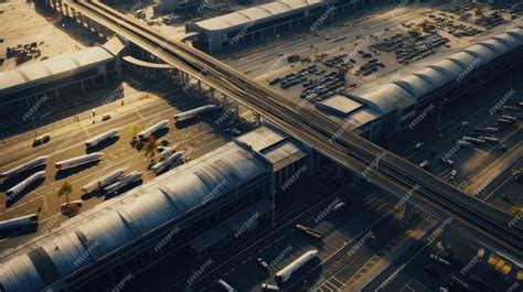 Premium Photo | Transportation Hub Aerial View Planes Trains and Trucks ...