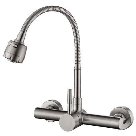 Wall Mount Kitchen Faucet One Handle 8" inch Center Commercial Sink ...