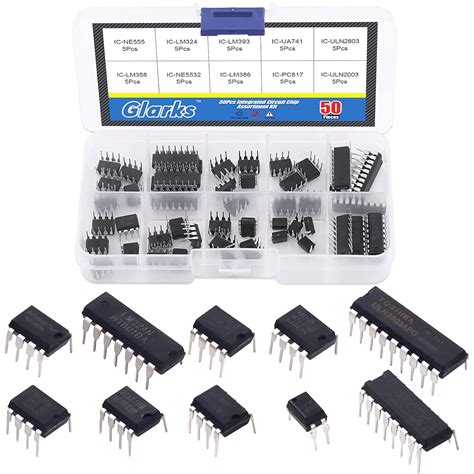 Glarks 50Pcs 10 Types Integrated Circuit Chip IC Chips Assortment Kit ...