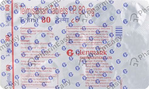 Telma 80 MG Tablet (15): Uses, Side Effects, Price & Dosage | PharmEasy