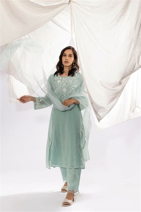 Powder blue embroidered kurta set – Pants And Pajamas