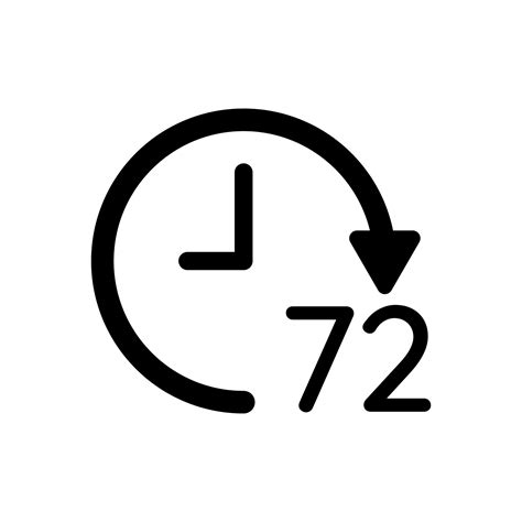 Icono de vector negro de reloj de 72 horas aislado sobre fondo blanco ...