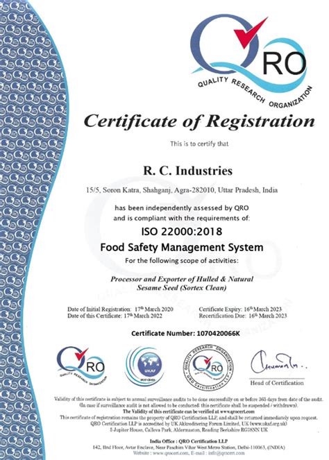 R.C Industries- Certificates
