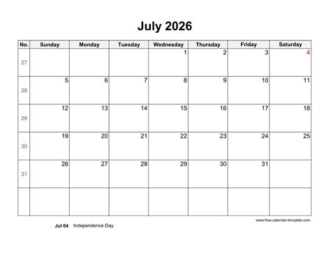 July 2026 Printable Calendar: Plan Your Summer — Calendars 123