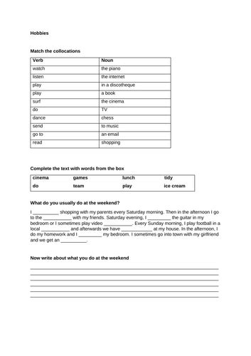 Hobbies Worksheet 的图像结果