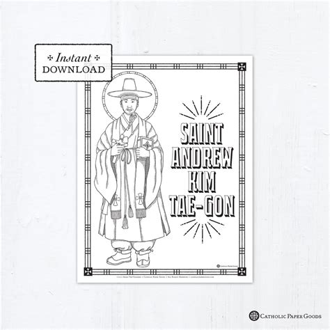 Saint Andrew Kim Tae-gon Coloring Page: Catholic Saints (printable PDF ...