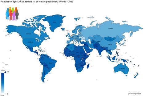 Population Ages 20 24 Female Percentage Of Female Population On World Map