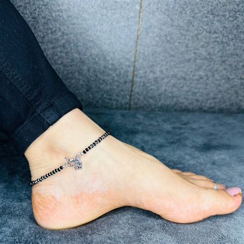 925 Sterling Silver Peacock Charm Anklet with Black Beads – Jeevajewellers