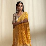 Khaddi Georgette Handloom Banarasi Saree - Gold Zari — The Handlooms