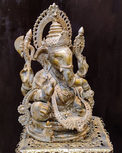 Buy Unique Stone Finish Ganesha Brass Idol Height 20 inches - Budhshiv.com