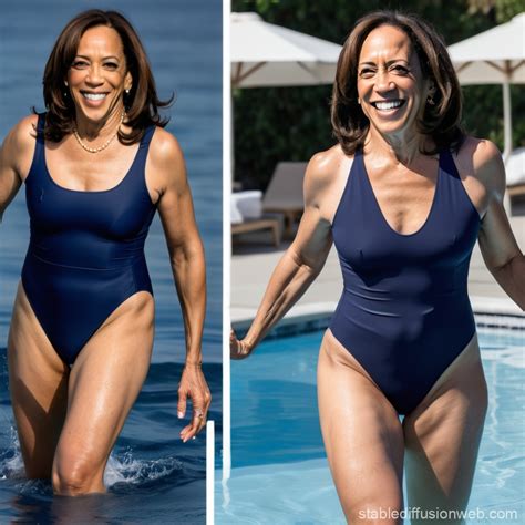 Kamala Harris in a Navy Blue Bathing Suit | Stable Diffusion Online