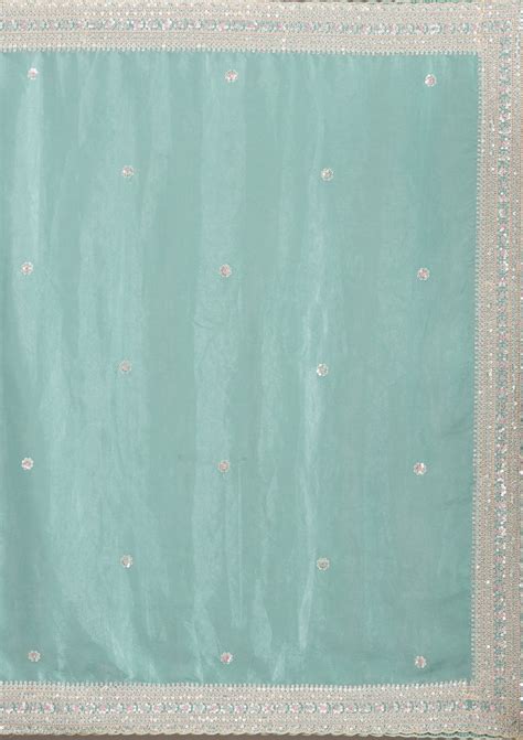 Buy Sea Green Stonework Tissue Saree - Koskii