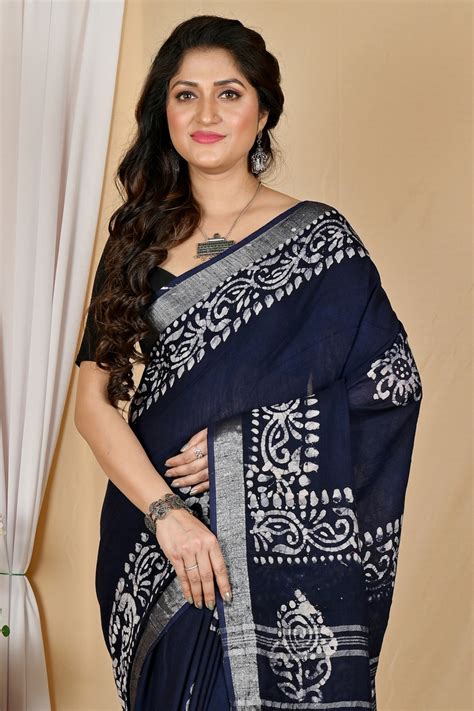 Black Pure Cotton Batika Boll Batik Print Saree (2015 )