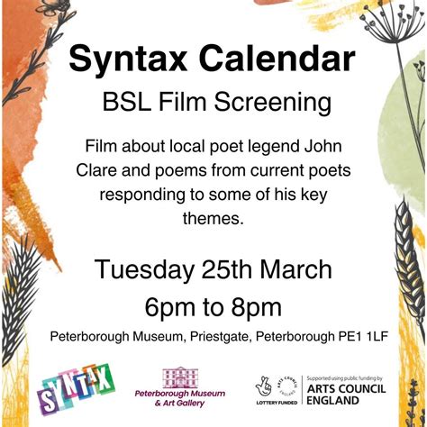 Syntax Calendar with BSL interpretation Screening, Peterborough Museum ...