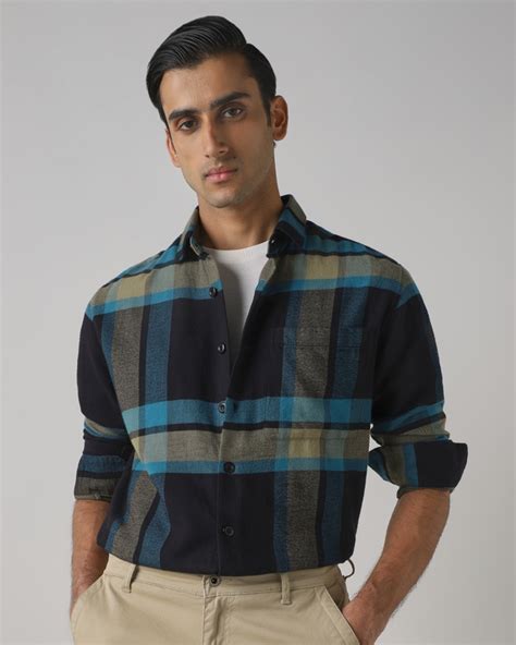 Buy Indigo Blue Denim Check Slim Fit Casual Shirt Online at Muftijeans
