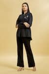 Buy Black Cotton Embroidery Shawl Neck Patch Shirt And Trouser Set For ...