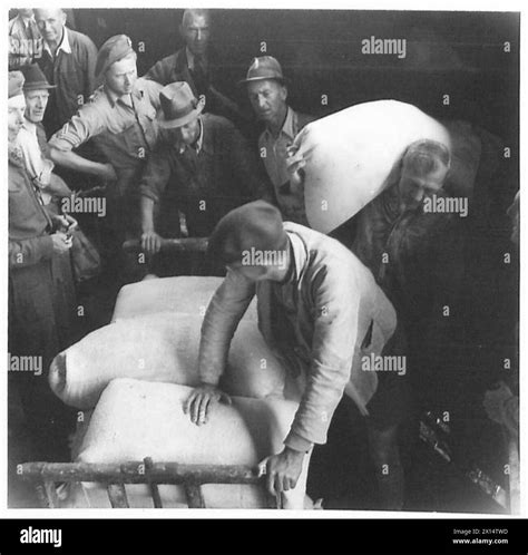 Flour is unloaded by Austrian labor at the depot as the first British ...