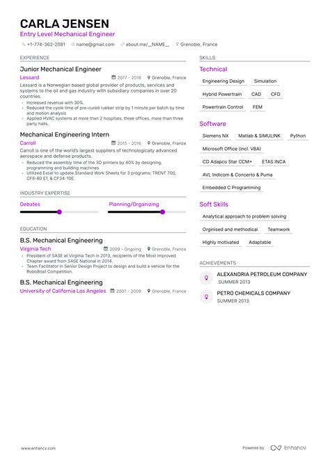 5 Entry Level Mechanical Engineer Resume Examples & Guide for 2023