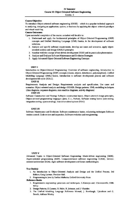 IV Sem OBJ 10: Object Oriented Software Engineering Syllabus - Studocu