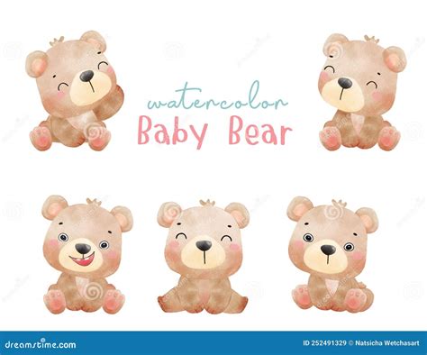 Group of Cute Happy Baby Teddy Bear Nursery Wildlife Animal Watercolor ...