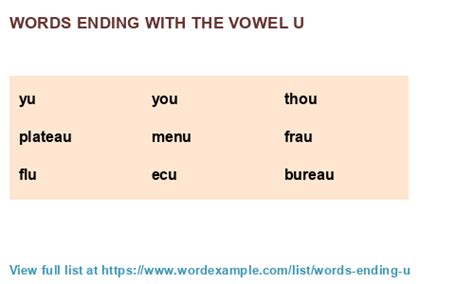 Words ending with the vowel u (1,000 results)