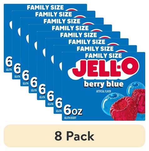 (8 pack) Jell-O Berry Blue Gelatin Dessert Mix, Family Size, 6 oz Box ...