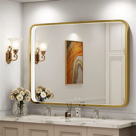 Amazon.com: FTOTI 40x30 Inch LED Bathroom Mirror with Lights,Gold Metal ...