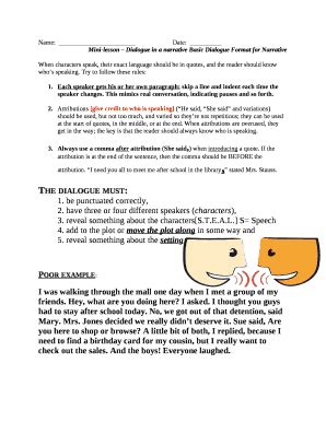 Mini-lesson Dialogue in a narrative Basic Dialogue at for Narrative Doc ...
