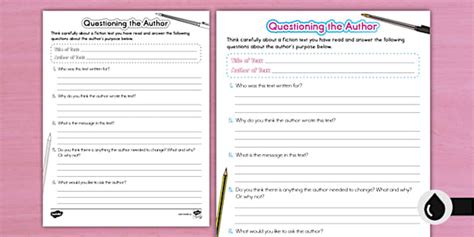 Reading Comprehension: Questioning the Author Activity Sheet