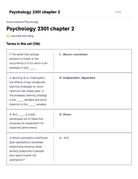 Psychology 2301 chapter 2 - Psychology 2301 chapter 2 Leave teh first ...
