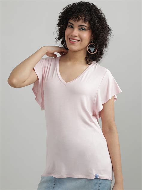 Women Peach V Neck T shirt – FYVA