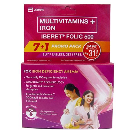 IBERET, Folic 500 Multivitamins + Iron 7+1 Tablets Promo Pack | Watsons Philippines