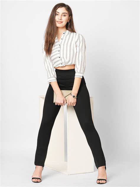 Women Black High-Rise Skinny Treggings