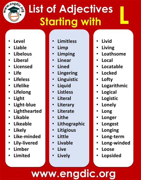 All Adjectives that Start with L (Sorted List) - EngDic