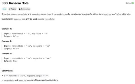 Hash Tables Ransom Note 的图像结果