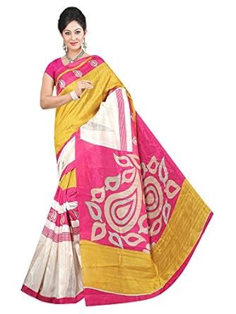 Buy Winza Designer Women's Cotton Silk Saree with Blouse (1133 (YELLOW ...