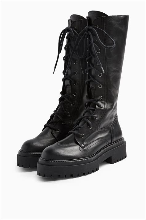 Topshop + Black Calf Lace Up Leather Boots