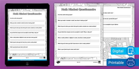 Math Mindset Questionnaire for 6th-8th Grade