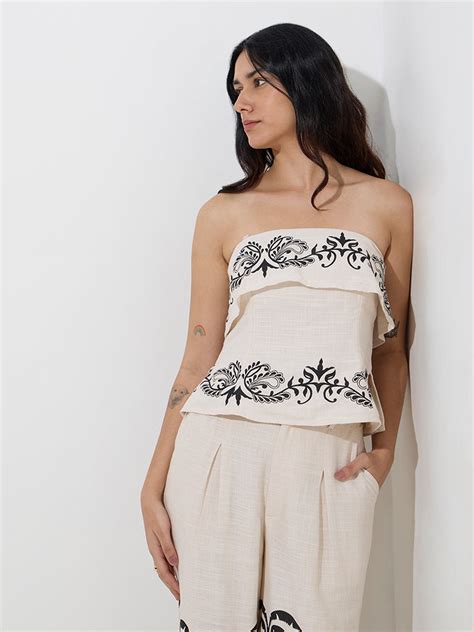 Buy LOV Off-White Botanical Design Off-Shoulder Top from Westside