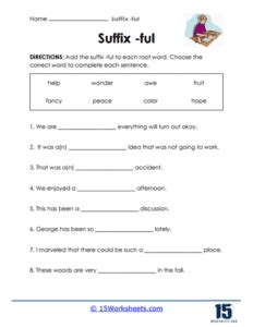 Suffix -ful Worksheets | Descriptive Adjustments - 15 Worksheets.com