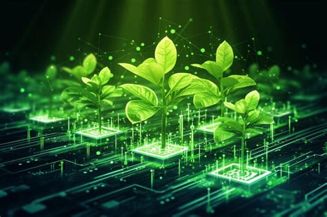 Green cryptocurrency and ecology concept plants grow from circuits ...