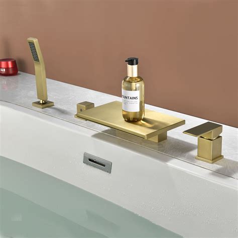 KIKO HOME 4-Hole Deck Mounted Tub Faucet With Hand Shower Waterfall ...