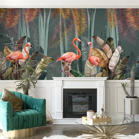 Pink Flamingos in Tropical Jungle Wallpaper for Rooms | Life n Colors