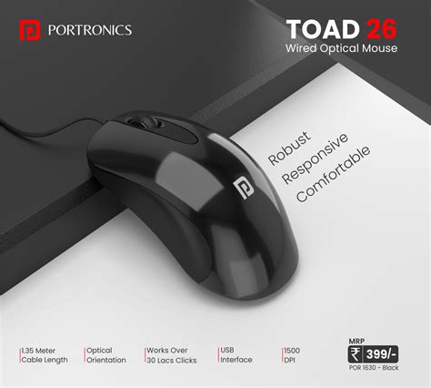 Buy Portronics Toad 26 wired mouse with responsive 1600 DPI for sale