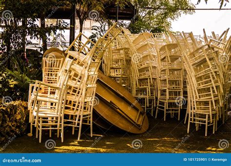 Stack of Chairs and Portable Tables Stock Image - Image of stack ...