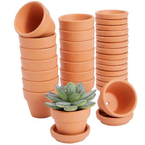 16-Pack 2-Inch Terra Cotta Mini Pots with Saucers, Drainage Hole ...