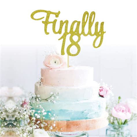 Buy GrantParty Glitter Gold Finally 18 Anniversary Cake Topper Eighteen ...