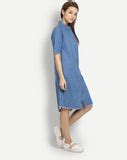 Shop Online Blue Denim Embroidered Half Sleeves Shirt Dress Designer ...
