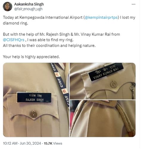 Woman thanks CISF officials for helping her find lost diamond ring at ...